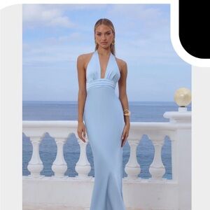 Elegant Blue Satin Maxi Dress